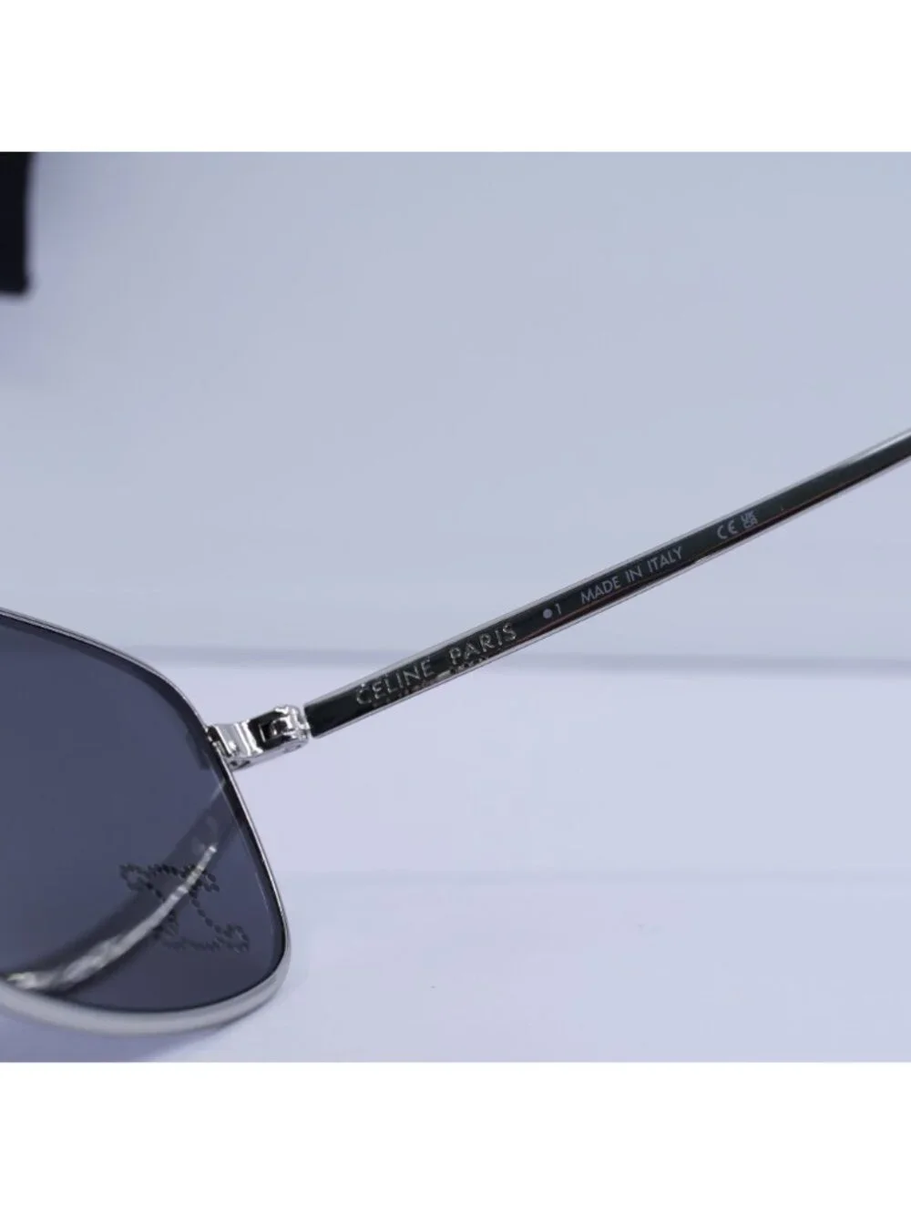 Celine CL40285U RHINESTONE TRIOMPHE 16A Rectangle Sunglasses - Palladium / Grey